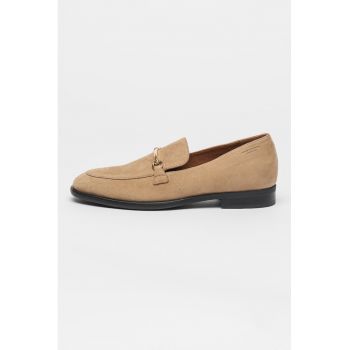 Pantofi loafer din piele intoarsa cu model uni Heidi