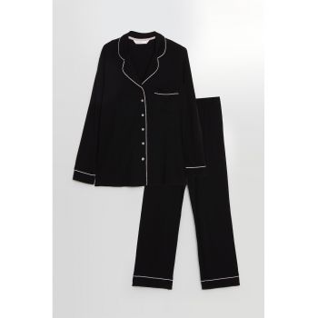Pijama cu pantaloni lungi si revere decupate