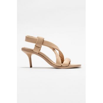 Sandale slingback de piele cu toc
