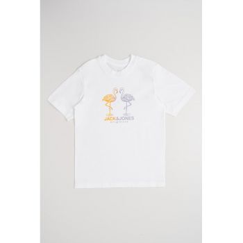 Tricou cu imprimeu si decolteu la baza gatului