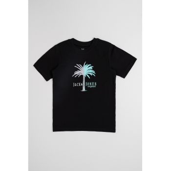 Tricou cu imprimeu si decolteu la baza gatului