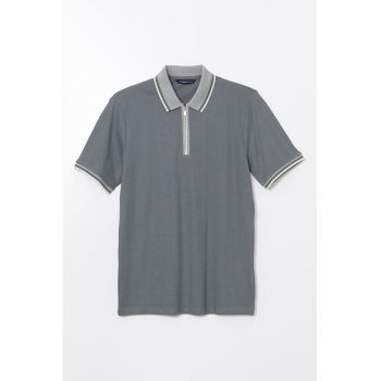 Tricou din amestec de bumbac cu fenta cu fermoar