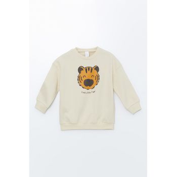Bluza de trening cu imprimeu grafic si decolteu la baza gatului