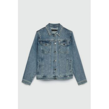 Jacheta din denim cu strasuri