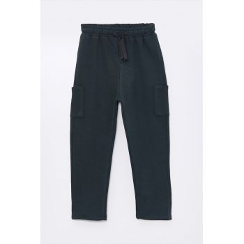 Pantaloni de trening din amestec de bumbac cu buzunare laterale aplicate