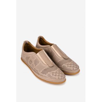 Pantofi dama bej din piele naturala cu elastic