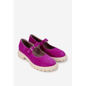 Pantofi dama din piele intoarsa fuchsia cu bareta