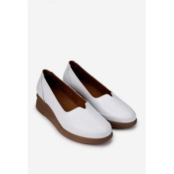 Pantofi dama din piele naturala alba