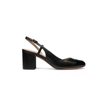Pantofi slingback din piele si piele ecologica cu toc masiv