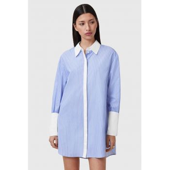 Rochie-camasa din bumbac cu maneci lungi Alber