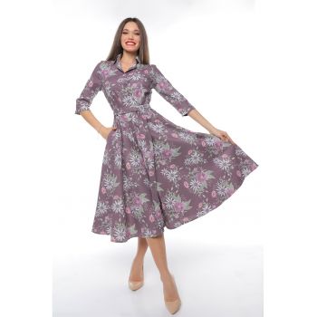 Rochie-camasa evazata cu cordon in talie
