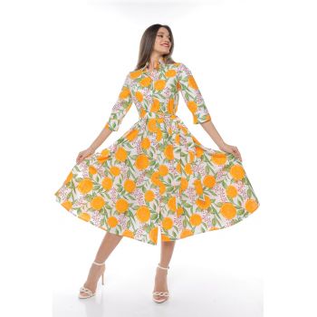Rochie-camasa evazata cu cordon in talie