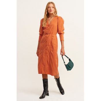 Rochie din amestec de lyocell cu maneci bufante