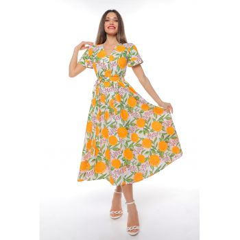 Rochie midi cu croiala evazata si cordon in talie