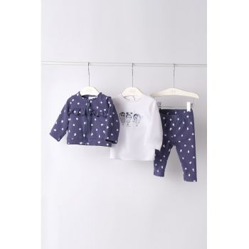 Set de bluza cu pantaloni si cardigan cu fermoar - 3 piese