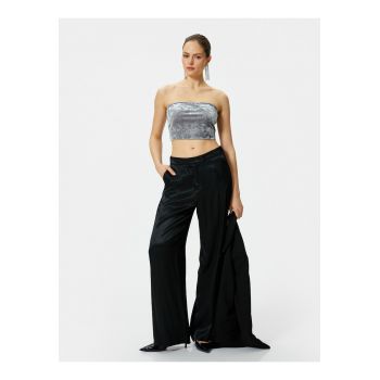 Top crop tubular cu aspect catifelat