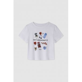 Tricou cu decolteu la baza gatului si imprimeu