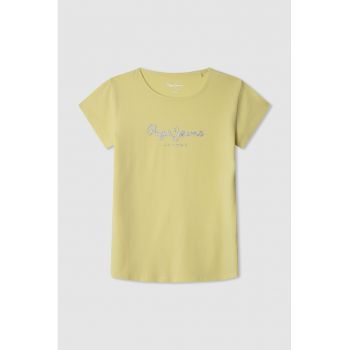 Tricou cu decolteu la baza gatului si logo stralucitor