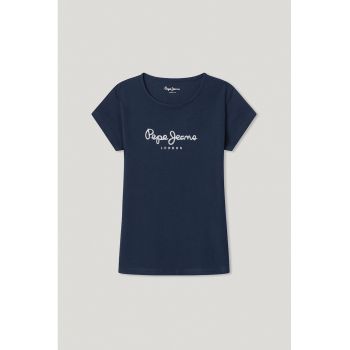 Tricou cu decolteu la baza gatului si logo stralucitor