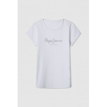 Tricou cu decolteu la baza gatului si logo stralucitor