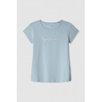 Tricou cu decolteu la baza gatului si logo stralucitor