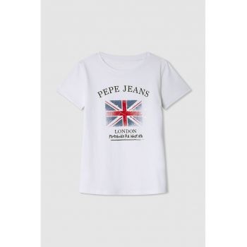 Tricou de bumbac cu logo si model grafic