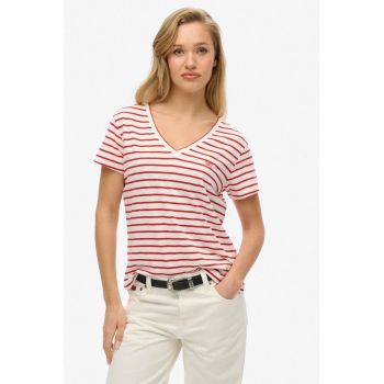 Tricou din amestec de lyocell cu model in dungi