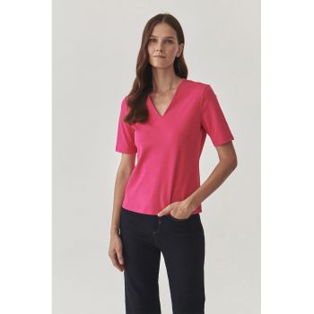 Bluza de bumbac cu maneci scurte si decolteu in V Victa