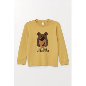 Bluza de trening din bumbac cu decolteu la baza gatului si imprimeu