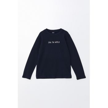 Bluza din bumbac cu imprimeu text
