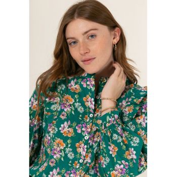 Camasa verde din bumbac cu imprimeu floral B-ASD90076 9224