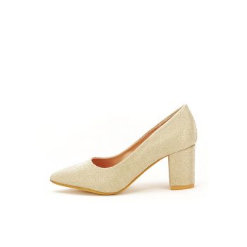 Pantofi aurii cu toc gros Narcisa 04 8797