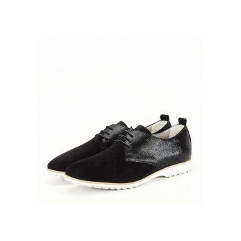 Pantofi oxford din piele naturala negri Selena 01 10051