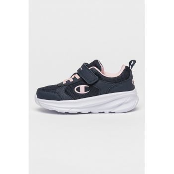 Pantofi sport cu inchidere velcro si garnituri din plasa si material sintetic