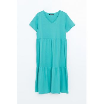 Rochie midi evazata cu decolteu in V