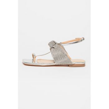 Sandale de piele ecologica cu model cu funda si strasuri