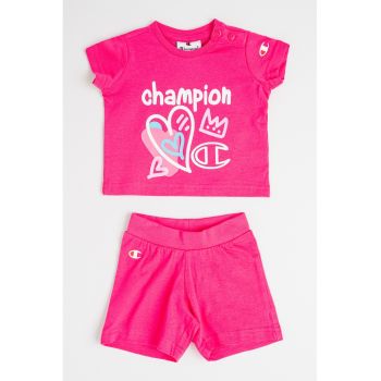 Set de tricou din bumbac si pantaloni scurti cu logo - 2 piese