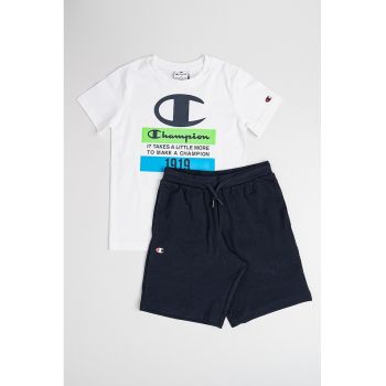 Set de tricou si pantaloni scurti din bumbac cu imprimeu logo - 2 piese