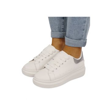 Sneakers albi/argintii cu talpa groasa M-8826 M7 Alb