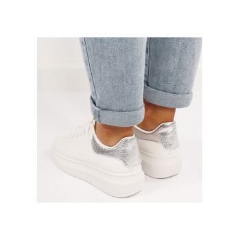 Sneakers albi/argintii cu talpa groasa M-8826 M7 Alb