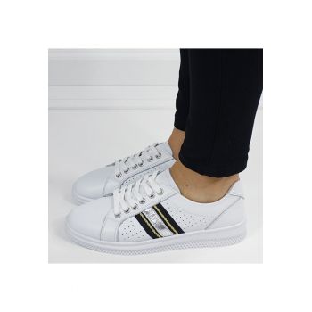 Sneakersi albi cu detalii argintii din piele naturala 5088 M7 16498
