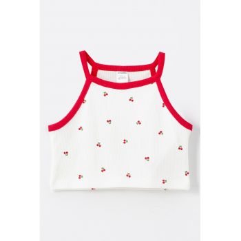Top crop striat cu model cu cirese