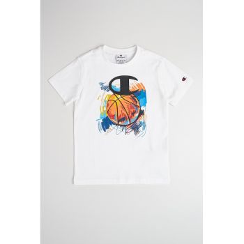 Tricou cu imprimeu si decolteu la baza gatului