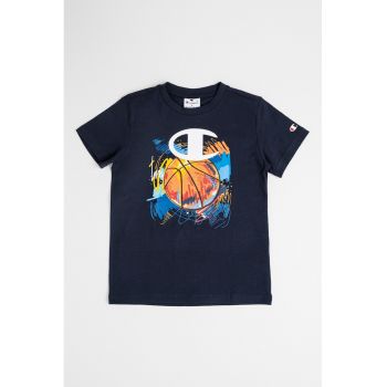 Tricou cu imprimeu si decolteu la baza gatului