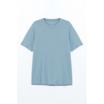 Tricou de bumbac cu decolteu la baza gatului