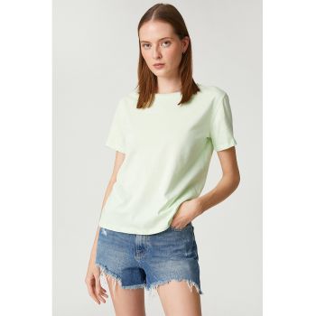 Tricou de bumbac cu decolteu la baza gatului
