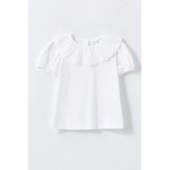 Tricou de bumbac cu guler Peter Pan