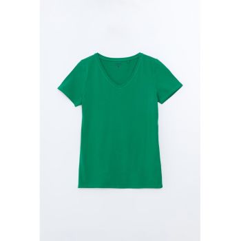 Tricou din amestec de bumbac cu decolteu in V