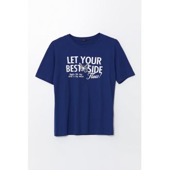 Tricou din bumbac cu imprimeu text