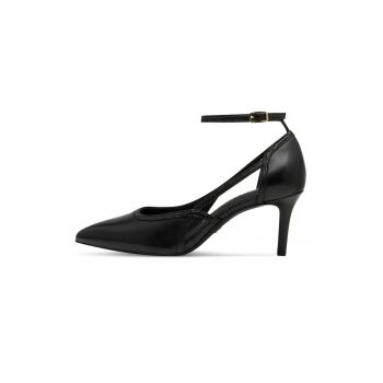Pantofi de piele cu varf ascutit si bareta pe glezna